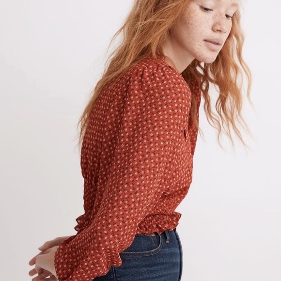 NWT Madewell Julianne Smocked-Waist Top Red Size S - Picture 3 of 10